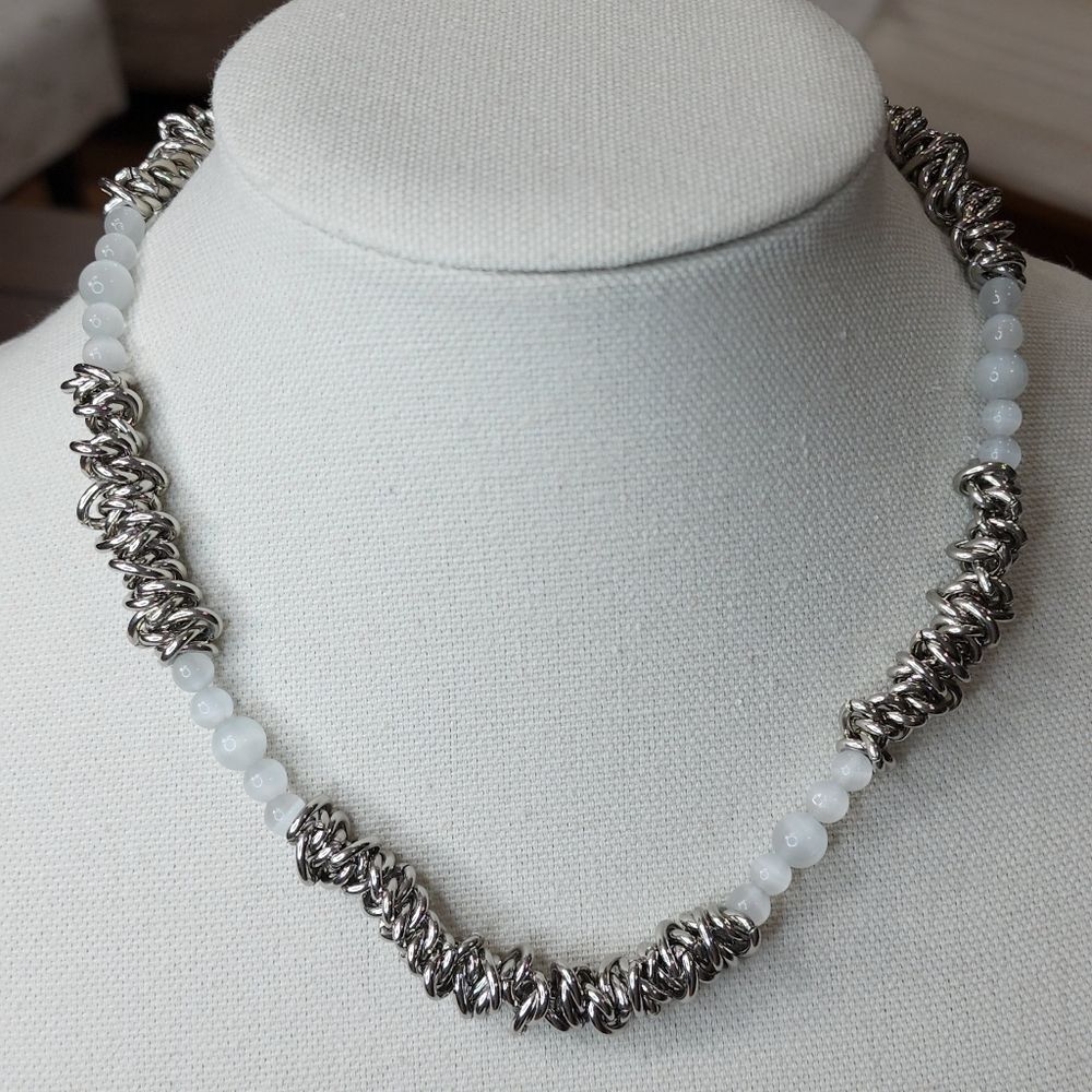 Chunky Stainless Steel Knot‎ Natural Stone Necklace 16+2in NWOT
